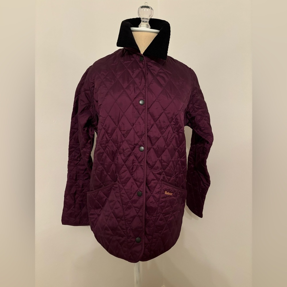 Quilted Barbour jacket w Corduroy collar size 4 Rich Plum/eggplant